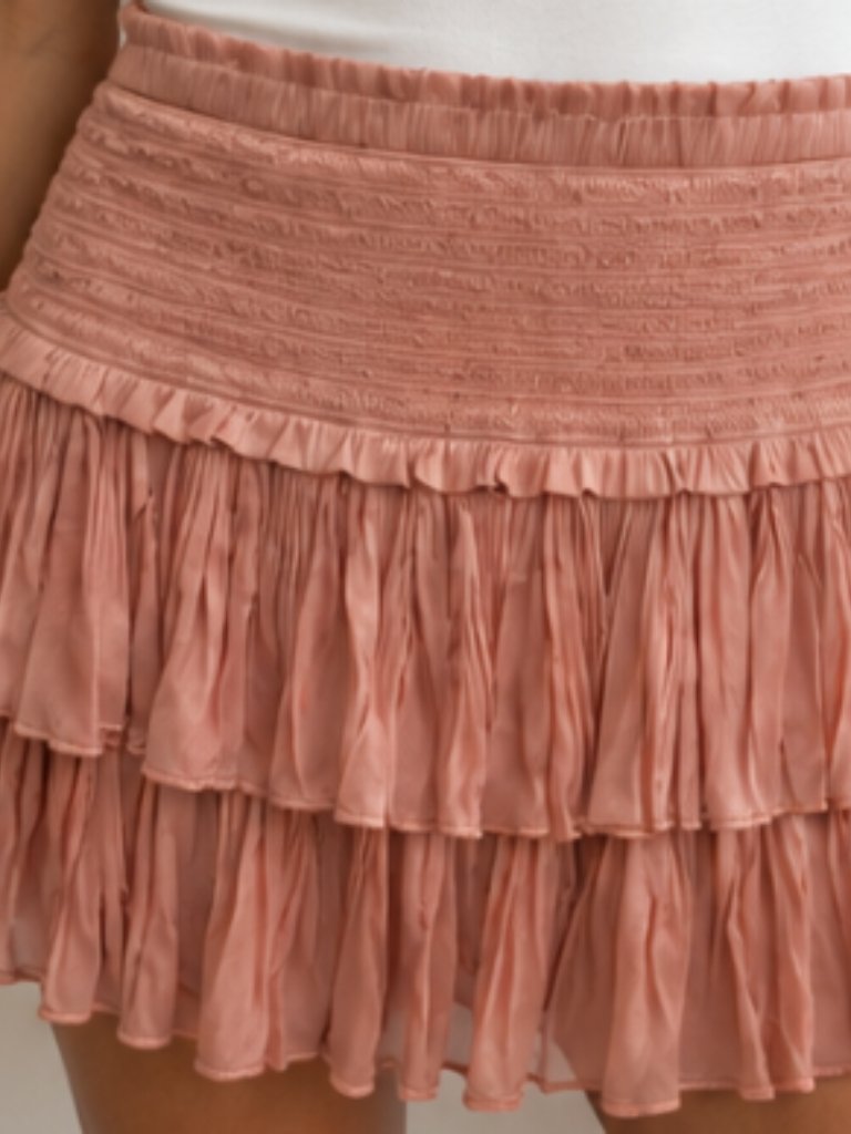 Mixology Good Vibrations Rose Smocked Ruffle Mini Skirt Nwt M — image 3 of 6